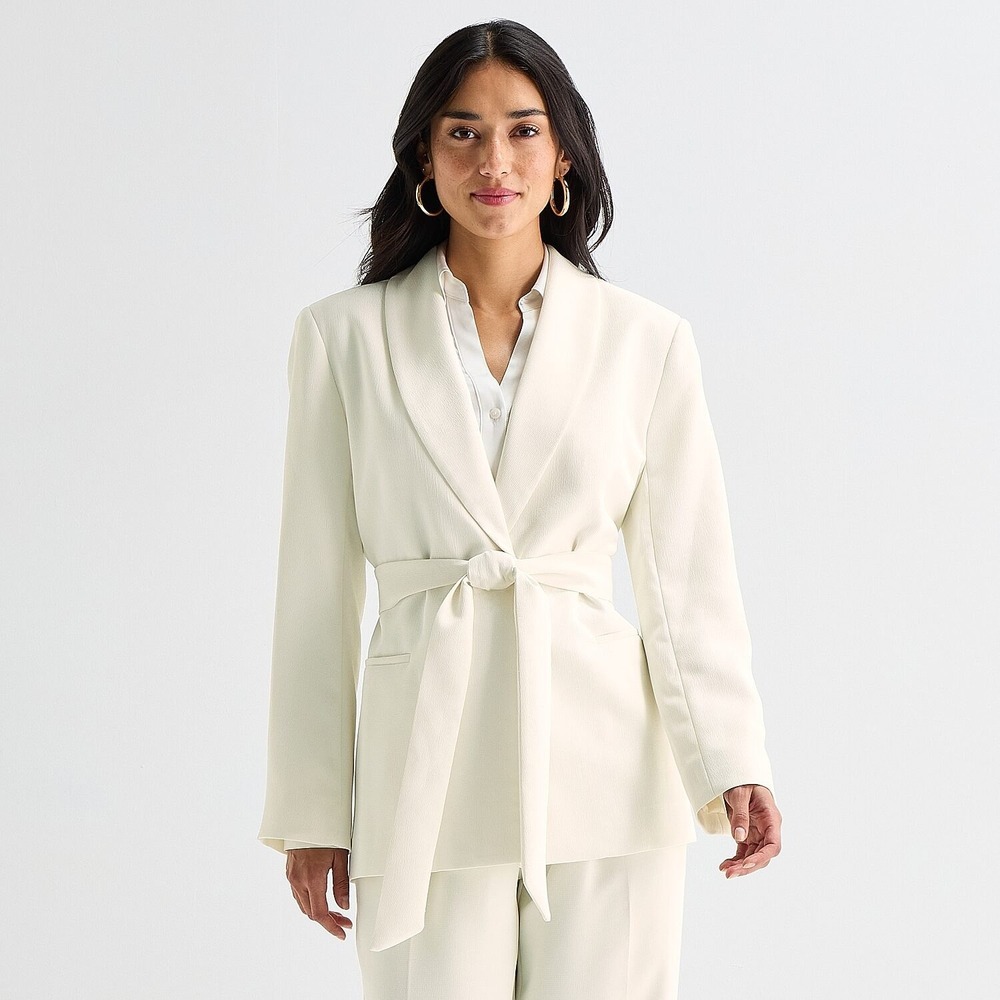 MSRP $98 Worthington Womens 12 Polar Bear Shawl Belted Blazer